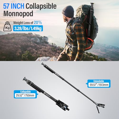 SIRUI SVM-145 Rapid Monopod with Feet, 57” Professional Carbon Fiber Camera Monopod, One-Step Rapid Height Adjustment, Modular 3 in 1, Max Load 22lbs - size: SVM-145