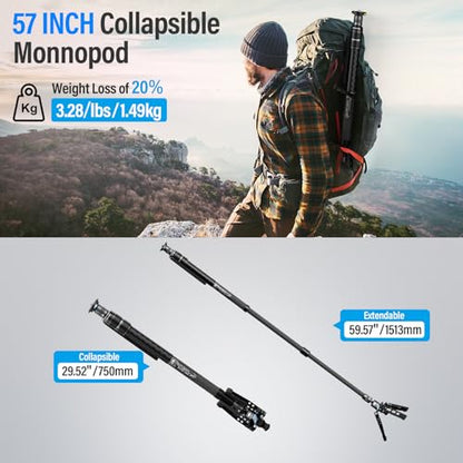 SIRUI SVM-145 Rapid Monopod with Feet, 57” Professional Carbon Fiber Camera Monopod, One-Step Rapid Height Adjustment, Modular 3 in 1, Max Load 22lbs - size: SVM-145