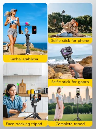 AOCHUAN Gimbal Stabilizer for iPhone, 4 in 1 Phone Gimbal w/360° Rotation for iPhone/Andriod Sefie Stick Tripod w/Auto Face Tracking and Wireless Remote for Vlogging-M3 Promini Black - color: Black