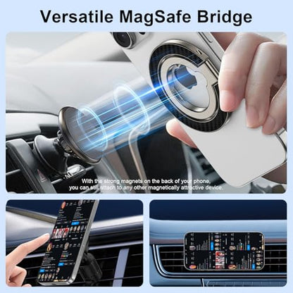 Magnetic Phone Ring Holder for MagSafe Dual-Side Magnetics, Removable Magsafe Phone Grip with Kickstand for Samsung Galaxy S26 S25 S24 Ultra Z Flip7 iPhone 17 16 Plus 15 Pro Max,Fit Magnetic Car Mount - color: gray