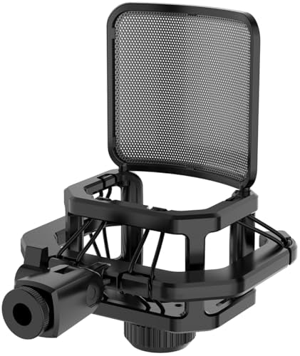 Microphone shock mount with Filter Screen for Lewitt RAY LCT-240 Pro LCT 440 Pure LCT 441 FLEX Compatible with protruding stems (d≤23 mm) like the AKG C series,ect (Black) - color: Black