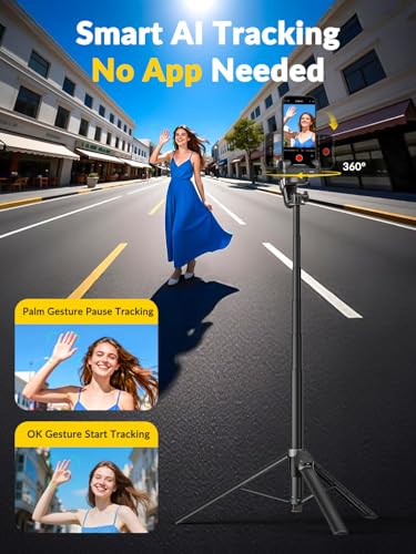 AOCHUAN 70.9” Auto-Open 4-in-1 Smartphone Gimbal Stabilizer for iPhone w/Magnetic Remote,AI Face Tracking Phone Stabilizer(No App Needed), 360°Rotating Gimbal w/RGB Light &Built-in Tripod, M3Pro Black - color: Black