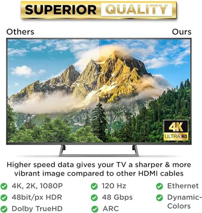 PowerBear 4K Long HDMI Cable 50 ft | High Speed, Braided Nylon & Gold Connectors, 4K @ 60Hz, Ultra HD, 2K, 1080P, ARC & CL3 Rated | for Laptop, Monitor, PS5, PS4, Xbox One, Fire TV, Apple TV - size: 50ft