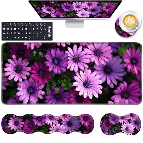 Keyboard Wrist Rest and Mouse Pad with Wrist Support Set Ergonomic Coaster,Memory Foam,Easy Typing Pain Relief,Large XL Desk Mat 31.5"x 11.8",African Daisy - color: African Daisy, size: 5 Pcs-XL