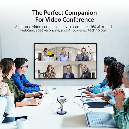 j5create 360 All Around AI-Powered Conference Room Camera with Speakerphone, Smart-Tracking, Auto-Framing, Include a Remote Control (JVU368)
