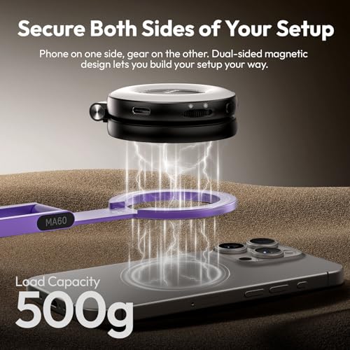 ULANZI MA60 Magnetic Phone Tripod Stand for iPhone - Aluminium Smartphone Mini Tripod Pocket Cell Phone Stand Strong Magnet Quick Mount Compatible with iPhone 16 15 14 13 14 Series, Purple - color: Purple