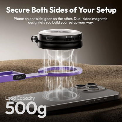 ULANZI MA60 Magnetic Phone Tripod Stand for iPhone 17 16 15 14 13 12 - Ultra Thin 0.8cm Foldable Aluminum Mini Tripod, Strong N52 Magnet Quick Mount, Pocket Cell Phone Stand, Purple - color: Purple