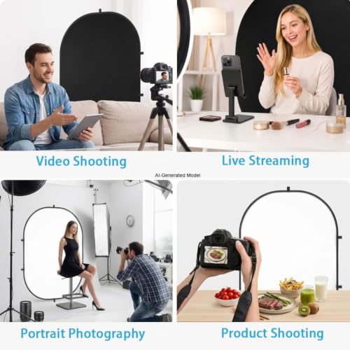 3.3x5ft/1x1.5m Black White Screen Chromakey Backdrop Kit with 6.23ft/1.9m Light Stand, 2-in-1 Reversible Collapsible Background Panel for Photography, Gaming, Video Shooting, Live Streaming - color: Black/White