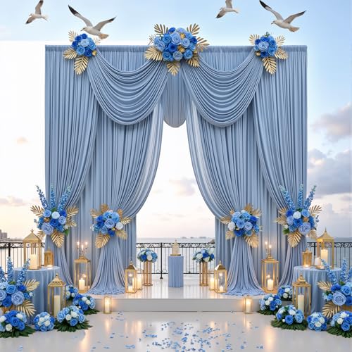 20x15ft Dusty Blue Backdrop Curtains for Parties - 4 Panels 5x15ft Wrinkle-Free Silky Polyester Drapes for Wedding, Birthday, Decorations & Graduation Background - color: Dusty Blue, size: 5ftx15ft(4 Panels)