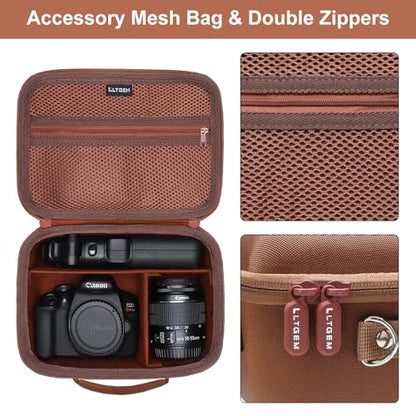 Camera Case Bag Compatible with Canon EOS Rebel T7/R50/R6 Mark II/R100/R50 V/T6/R8/R10/R5 Mark II/RP/R7/5D Mark IV/SL3/R5/T100 DSLR SLR Camera, Len and Tripod with 4 Dividers and Shoulder Strap, Brown - color: Brown, size: Small