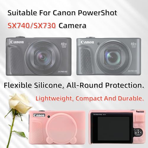 Camera Case for Canon PowerShot SX740/ SX730 Digital Camera,SX740 HS Case, Soft Silicone Protective Case Removable Lens Cover,Comes with 2 Screen Protectors and 1 Wrist Strap. (Smoked Pink) - color: Smoked Pink