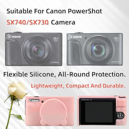 Camera Case for Canon PowerShot SX740/ SX730 Digital Camera,SX740 HS Case, Soft Silicone Protective Case Removable Lens Cover,Comes with 2 Screen Protectors and 1 Wrist Strap. (Smoked Pink) - color: Smoked Pink