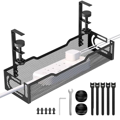 Under Desk Cable Management Tray, No Drill Mesh Desk Cable Tray, Wire Management Tray Cable Management Rack, Wire Organizer and Cable Management Box (Black) - color: 1Pack-Black (15.3'')
