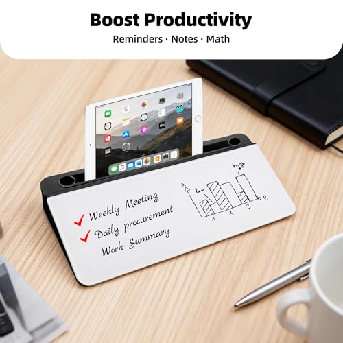Desktop Whiteboard, Glass Dry Erase Board, Desk Board Buddy,Computer Keyboard Stand,Desk Whiteboard Organizer for Home,Office,School Supplies(Black) - color: Black