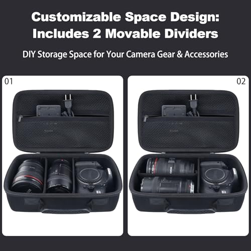 khanka Camera Case for Canon EOS Rebel R6V/T7/T100/T6/R50/R100/R5/R7/R8/R6 Mark II/SL3 DSLR Camera,Travel Protective Carrying Case for Canon EOS Rebel Camera and 18-55mm/18-45mm Lens(Case Only) - color: Black