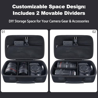 khanka Camera Case for Canon EOS Rebel R6V/T7/T100/T6/R50/R100/R5/R7/R8/R6 Mark II/SL3 DSLR Camera,Travel Protective Carrying Case for Canon EOS Rebel Camera and 18-55mm/18-45mm Lens(Case Only) - color: Black