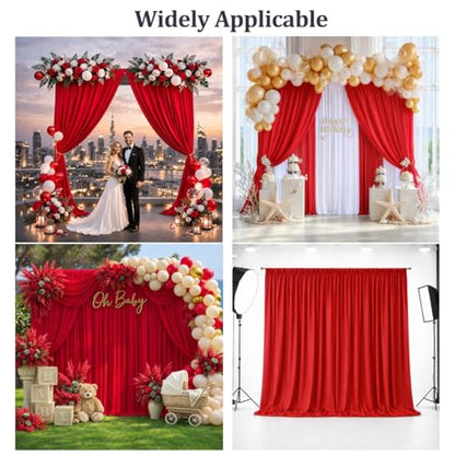 20ft x 12ft Red Backdrop Curtains, Wrinkle Free Thick Fabric Polyester Curtains Backdrop Drapes Cover for Parties Wedding Birthday Photography Background, 4 Panels 5ft x 12ft - color: Red, size: 20FT(W) x 12FT(H)