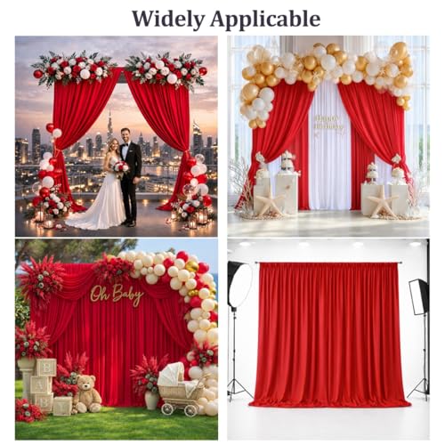 50ft x 12ft Red Backdrop Curtains, Wrinkle Free Thick Fabric Polyester Curtains Backdrop Drapes Cover for Parties Wedding Birthday Photography Background, 10 Panels 5ft x 12ft - color: Red, size: 50FT(W) x 12FT(H)