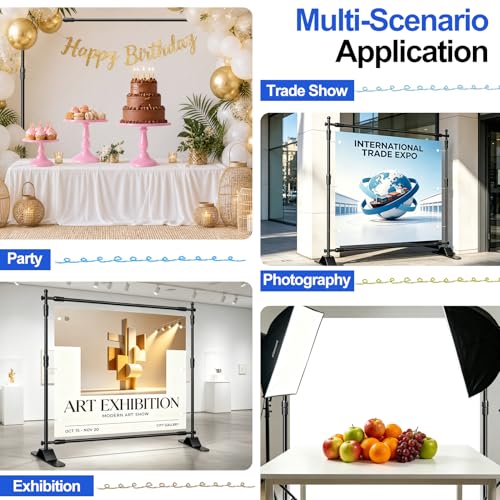 FUDESY Photo Backdrop Banner Stand, 8x8ft Adjustable Step and Repeat Stand | Heavy Duty, 8x8 Backdrop Stand, Telescopic Tube, Party, Display, Trade Show, Photography, Wedding, Photo Booth - size: 8x8ft
