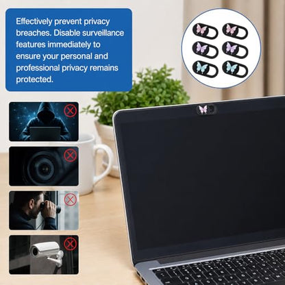 6 Pcs Laptop Camera Cover Slide 0.73''x0.35'' Butterfly Design Ultra-Thin Webcam Cover Slide Web Cam Privacy Blocker for Laptop Desktop Computer Phone Tablet to Protect Your Privacy and Security