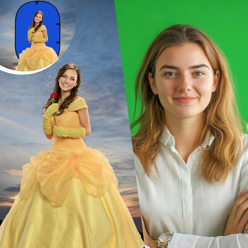 Tingjoo 2 Pack Foldable Photo Backdrop with Stand, 3.3 x 5 ft Double Sided Green Blue Black White 2 in 1 Screen, Portable Photo Backdrop and Stand Kit for Headshot, Video Recording, Live Streaming