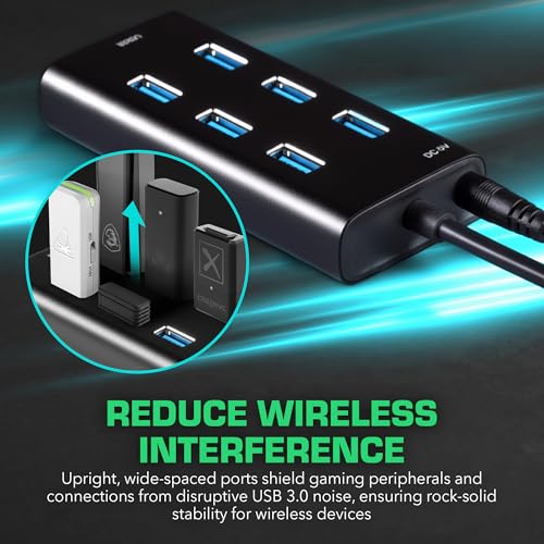 Rebuff Reality 7 Port USB Hub, Dongle USB 3.0 Hub for Wireless Interference Reduction for Gaming, Stable Connection & Lag-Free for Mouse, Keyboard, Headset, Compatible with PC, Mac, Xbox, PlayStation - size: 7-PORT