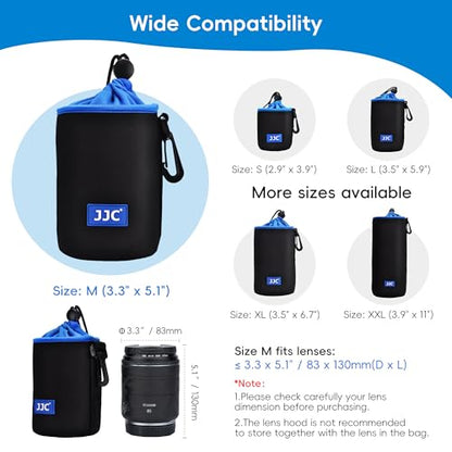 JJC Drawstring Neoprene Camera Lens Pouch Case, Protective Lens Bag for Mirrorless Lenses Up to 3.3 x 5.1 (D X H) for Canon RF 85mm EF-S 18-135mm Sony E 18-105mm E 55-210mm and More - size: M (3.3" x 5.1")