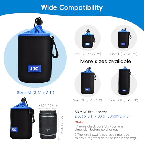 JJC Drawstring Neoprene Camera Lens Pouch Case, Protective Lens Bag for Mirrorless Lenses Up to 3.3 x 5.1 (D X H) for Canon RF 85mm EF-S 18-135mm Sony E 18-105mm E 55-210mm and More - size: M (3.3" x 5.1")