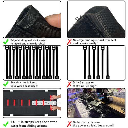 Under Desk Cable Management Tray – No Drill, 28" L x 6" W, Non-Scratch Silicone Clamps, 16 Cable Slots, Washable Honeycomb Base,Black - color: Black, size: Upgraded with Enhanced Features-28"L x 6.0"W