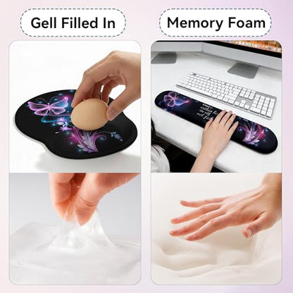 Desk Mat Set + Keyboard and Mouse Pad with Wrist Rest Support,4-in-1 Large Mousepad Computer Mats for Desktop Home & Office-Purple Butterflies - color: D1-Purple Butterflies