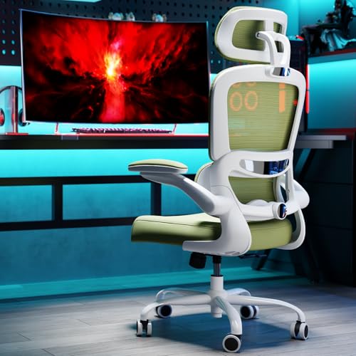 TRALT Office Chair Ergonomic Desk Chair, 330 LBS Home Mesh Office Desk Chairs with Wheels, Comfortable Gaming Chairs (1, Green) - color: Green