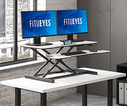 FITUEYES Height Adjustable Standing Desk 36” Wide Sit to Stand Converter Stand Up Desk Tabletop Workstation for Laptops Dual Monitor Riser White SD309103WW - color: White
