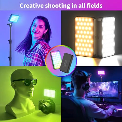 LUXCEO RGB Video Light, Portable LED Camera Light Panel, Dimmable 3000K-6000K CRI95+ Color Photo Light with 3000mAh Rechargeable Battery, for Photography Lighting, Vlogging, Video Conference