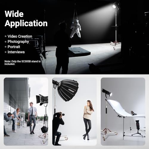 NEEWER Basics 4.3-10ft Photography Light Stand with Casters, 100% Stainless Steel Heavy Duty Tripod Stand for Strobe LED Video Ring Light Monolight Softbox Reflector, 66lb Max Load, SC305B