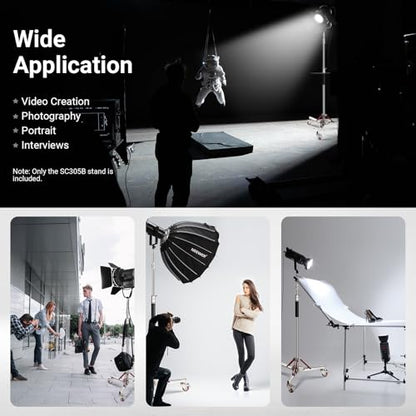 NEEWER Basics 4.3-10ft Photography Light Stand with Casters, 100% Stainless Steel Heavy Duty Tripod Stand for Strobe LED Video Ring Light Monolight Softbox Reflector, 66lb Max Load, SC305B