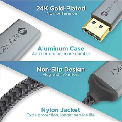 Warrky 4K DisplayPort to HDMI Cable Adapter 6FT 2 Pack, [Aluminum Shell, Nylon Braided] High Speed (1440P 60Hz, 1080P 120Hz) Uni-Directional DP to HDMI Cord Compatible for Dell, HP, Insignia, Samsung - size: 6FT, style: 2 Pack