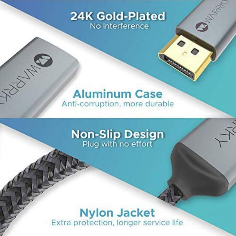 WARRKY 4K DisplayPort to HDMI Cable 10FT[Metal Case, Nylon Cable] One-Way Transmission DP 1.2 Computer to HDMI 1.4 Screen Compatible for Dell, HP, Samsung, PC, Laptop, Projector, TV – Passive - size: 10FT, style: 1 Pack