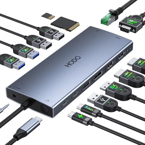 USB C Docking Station Dual Monitor for Dell HP, Laptop Docking Station 3 Monitors 15-in-1 USB C Hub Dock with Dual 4K HDMI+8K DP +VGA+PD+Ethernet+6USB Ports+SD/TF+Audio,USBC Adapter Dongle for Surface - color: Grey, size: 15-in-1