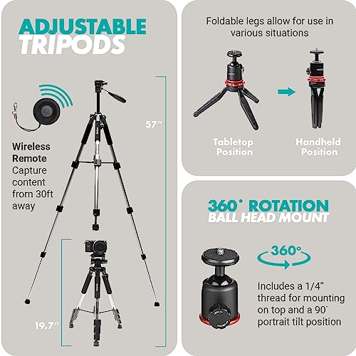 Movo iVlogger Wireless Vlogging Kit for iPhone with Dual Wireless iPhone Microphone, WMX-HM, Remote, Phone Mount, LED Light, and Tabletop/Full-Size Tripods - YouTube Starter Kit, Content Creator Kit