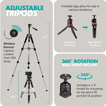 Movo iVlogger Wireless Vlogging Kit for iPhone with Dual Wireless iPhone Microphone, WMX-HM, Remote, Phone Mount, LED Light, and Tabletop/Full-Size Tripods - YouTube Starter Kit, Content Creator Kit
