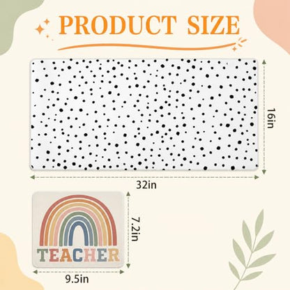Eaasty 2 Pcs Teacher Desk Decor Large Polka Dot Desk Mat and Boho Rainbow Mouse Pad, 32x16'' Non Slip Rubber Base Computer Desks Mat for Back to School Gift Classroom Office Teacher Must Have