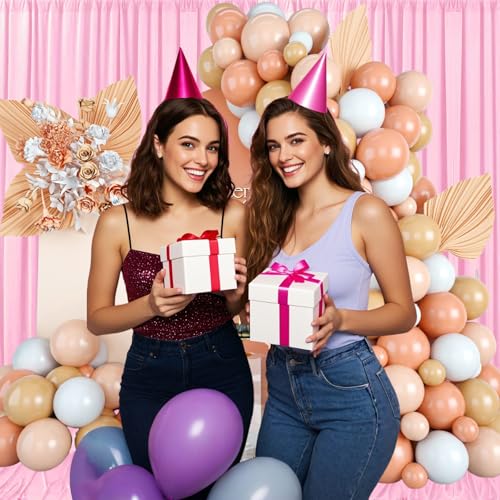 10ft x 7ft Rose Pink Backdrop Curtains for Parties, Fabric Satin Background Curtain with Rod Pockets for Weddings, Birthday, Baby Shower, Photography, Graduation Party Backdrop Drapes, 2 Panels - color: Rose Pink