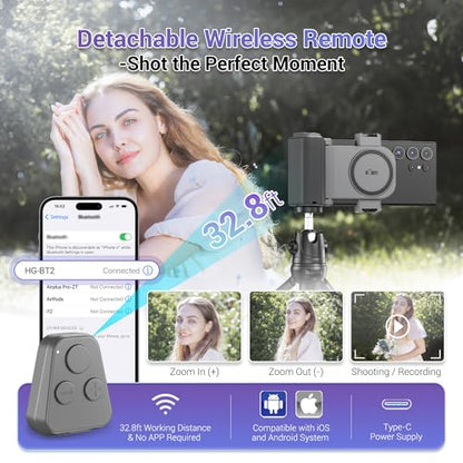 KIWIFOTOS Travel Phone Camera Grip Smartphones Camera Handle | for iPhone 17 16 Pro Max Galaxy S25 S24 Selfie Vlog Video Shooting, with Cold Shoe Mount, without Tripod, Bluetooth remote - color: Clip on Phone Camera Grip Gray