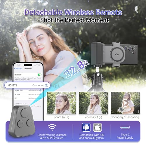 KIWIFOTOS Travel Phone Camera Grip Smartphones Camera Handle | for iPhone 17 16 Pro Max Galaxy S25 S24 Selfie Vlog Video Shooting, with Cold Shoe Mount, without Tripod, Bluetooth remote - color: Clip on Phone Camera Grip Gray