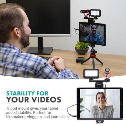 Movo Tablet Vlogging Kit for iPad - iPad Vlogging Kit with Tablet Holder, Compact Tripod, Microphone, LED Light, Cold Shoe Extension - YouTube Starter Kit with iPad Tripod Mount for Video Recording