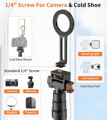 XXZU 74" Magnetic Phone Tripod with Magnetic Clip for Magsafe,Camera Tripod,Tripod For Camera Phone with Remote & Cold Shoe,Camera Stand Tripod for iPhone/Canon/Nikon/DSLR/Digital Camera Accessory Kit - size: 74in