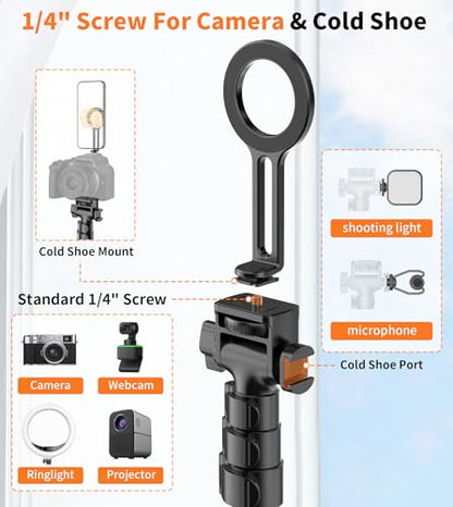 XXZU 74" Magnetic Phone Tripod with Magnetic Clip for Magsafe,Camera Tripod,Tripod For Camera Phone with Remote & Cold Shoe,Camera Stand Tripod for iPhone/Canon/Nikon/DSLR/Digital Camera Accessory Kit - size: 74in
