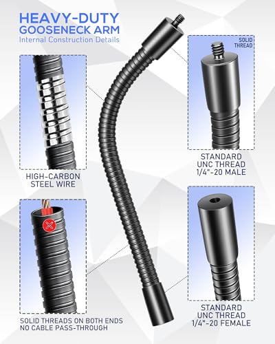 Heavy-Duty 13" Flexible Gooseneck Extension Tube Arm with 1/4"-20 & 3/8"-16 Adapter (KN14-13) - size: 13-INCHS