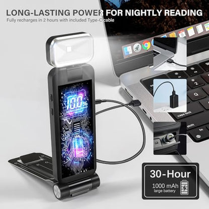 KTEBO Rechargeable Book Light with Clip & Battery Indicator, 9 Luminescence Modes, USB-C Portable 1.6 oz Ultralight Lamp for Night Reading in Bed, Readers - Black - color: Black