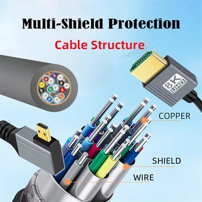 Cable Micro HDMI 2.1 Male to HDMI Male 8K 60hz Stretch Coiled Cable Left Angled 90 Degree for HDTV Camera Laptop Monitor - style: Micro HDMI Left Angled